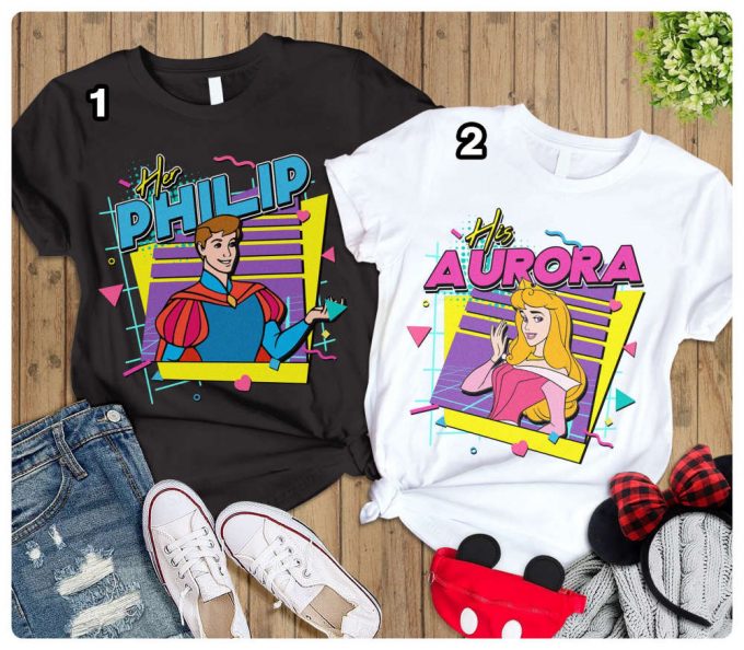 Retro 90S Sleeping Beauty Couple Shirt His Aurora And Her Philip Disneyland Valentine S Day Shirt 2