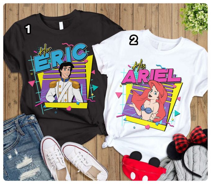 Retro 90S Little Mermaid Couple Shirt: His Ariel &Amp; Her Eric Disneyland Valentines Day Shirt 2