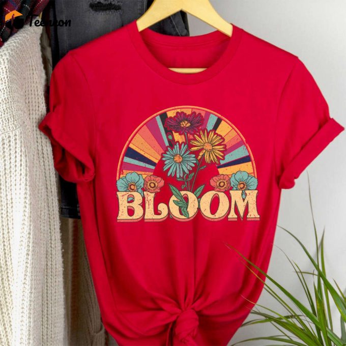 Retro Bloom Shirt: Vintage Flower Rainbow T-Shirt For Women 1