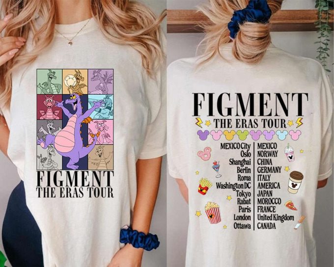 Epcot World Tour Shirt: Retro Figment Dragon &Amp;Amp; Eras One Little Spark Festival Tee 1