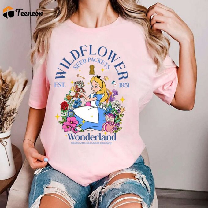 Retro Golden Afternoon Alice Shirt Disney Epcot Flower Garden 2024 Alice In Wonderland Wildflower Princess Tees 1