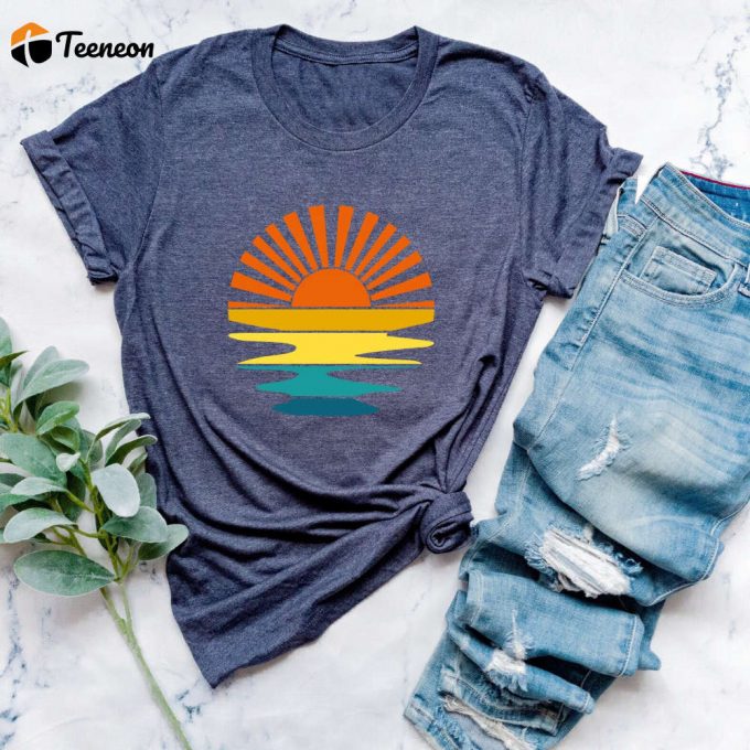 Retro Sunset Rays Wavy Shirt - Vintage Sunshine Tee For Beachy Vibes &Amp;Amp; Retro Summer Time 1