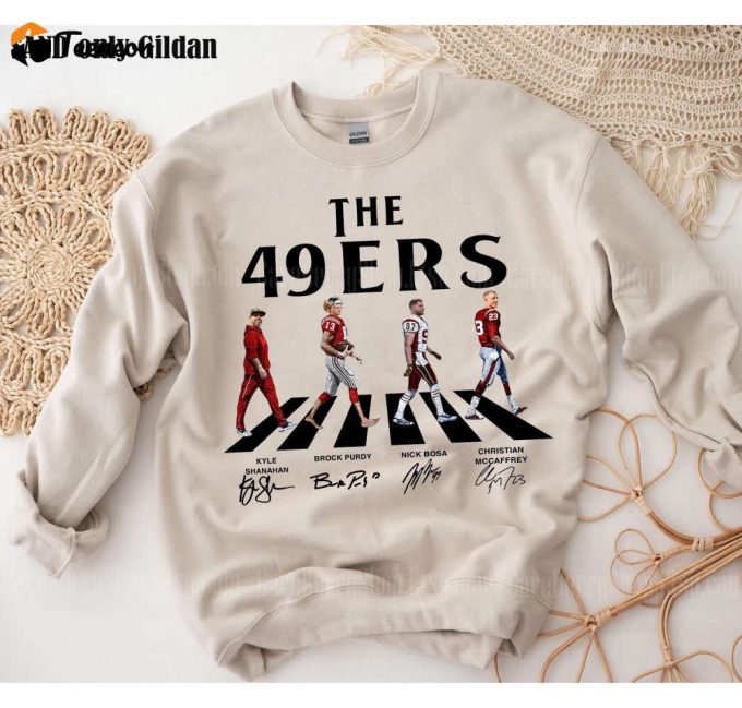 Vintage 49Er Football Sweatshirt With Abbey Road Signatures: Kyle Shanahan Brock Purdy Nick Bosa Christian Mccaffrey 1