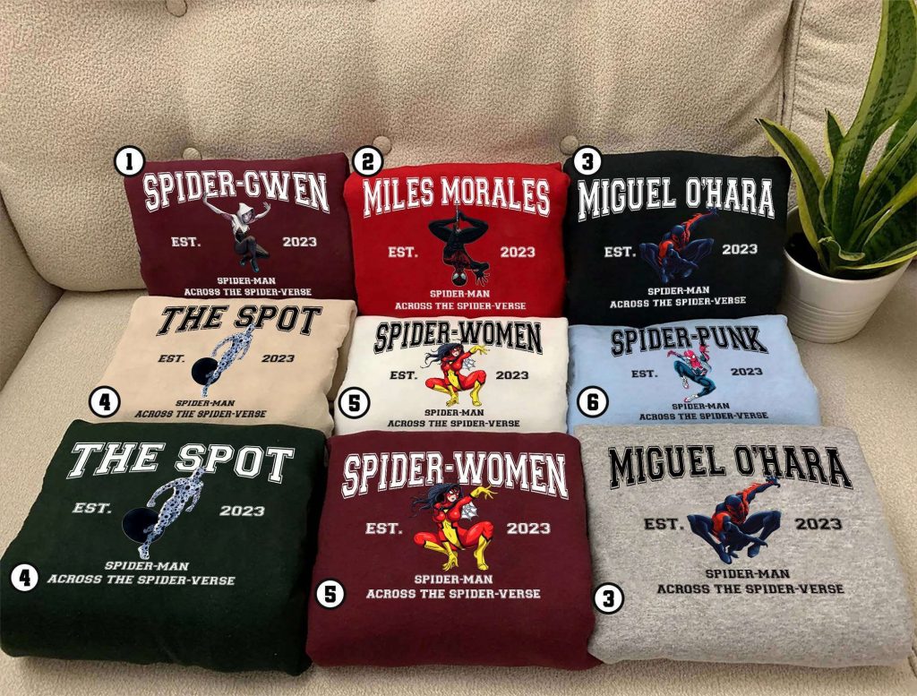 Spider-Man Across The Spider-Verse Characters Shirt Collection: Spiderman 2099 Miles Morales Spider Gwen 2