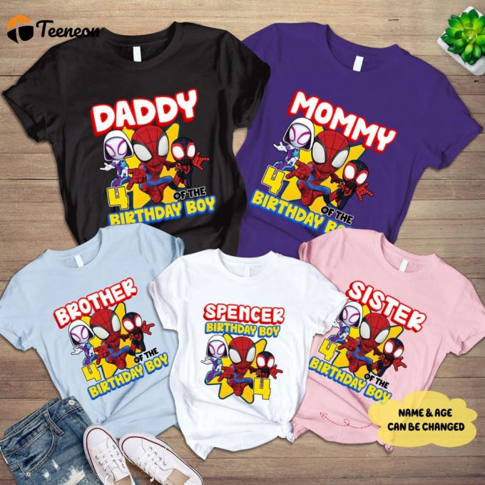 Personalized Spidey Birthday Boy Shirt Kids Spiderman Family Tee 1