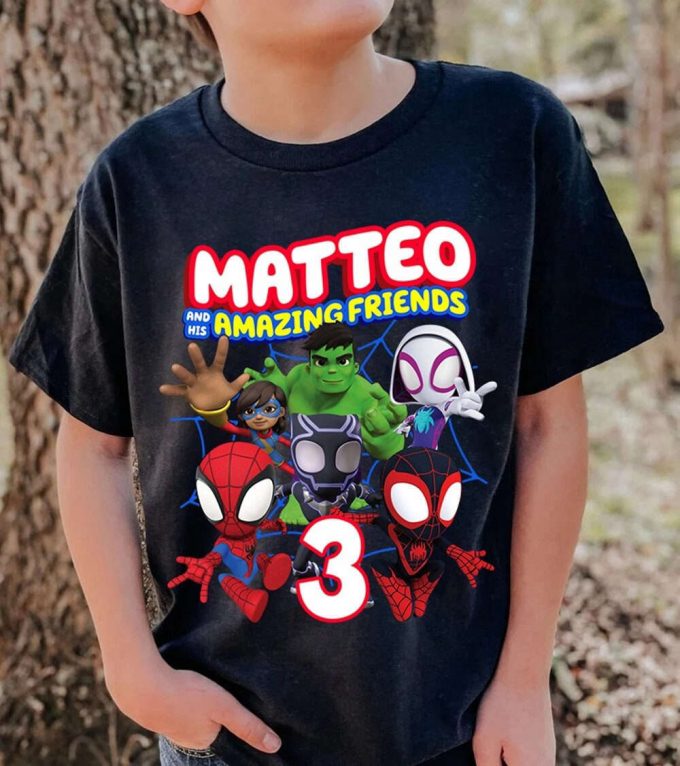 Spidey Superhero Birthday Shirt Set: Custom Family Shirts + Amazing Friends Design 1