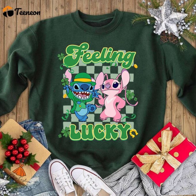 Stitch And Angel Feeling Lucky Shirt St Patrick S Day Shamrock Mickey Mouse St Patty S Shirt 1