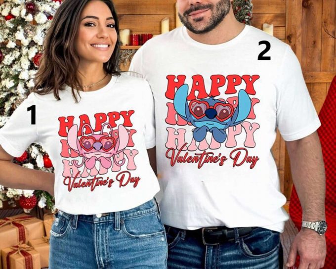 Stitch Angel Valentines Shirt: Happy Valentine S Day Tee Couples Anniversary &Amp; Disneyland Couple Shirt 2