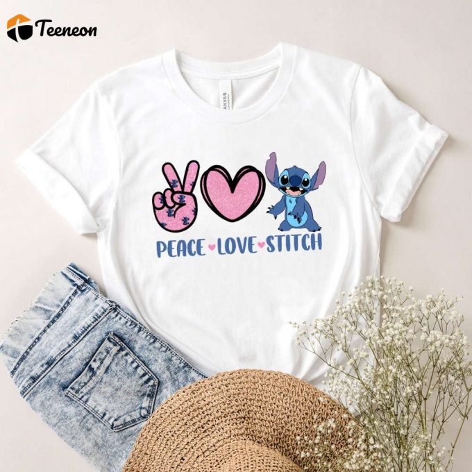 Disney Stitch Shirt: Peace Love And Stitch Graphic Tee Bleached Design 1