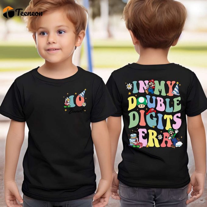 Super Mario Birthday Shirt - Double Digits Era Gift For Boys Mario Family Design 1