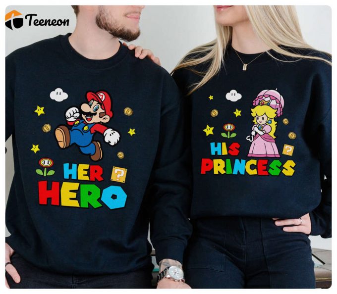 Super Mario Couple Shirt Valentines Day Tee With Princess Peach His Hero Her Princess Matching Valentine S Day Tee 1