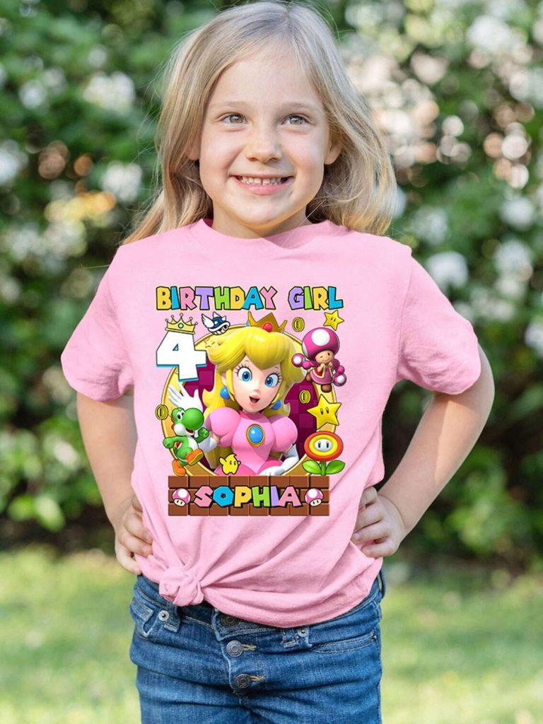 Super Princess Peach Birthday Shirt Custom Mario Family Tee Princess Birthday Girl 2