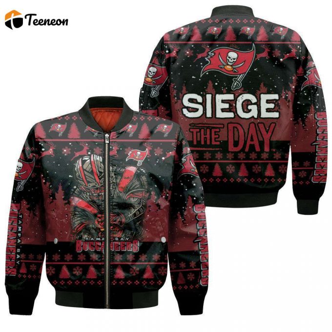 Tampa Bay Buccaneers Siege The Day Christmas Pattern For Fan Bomber Jacket - Gift For Men Women 1