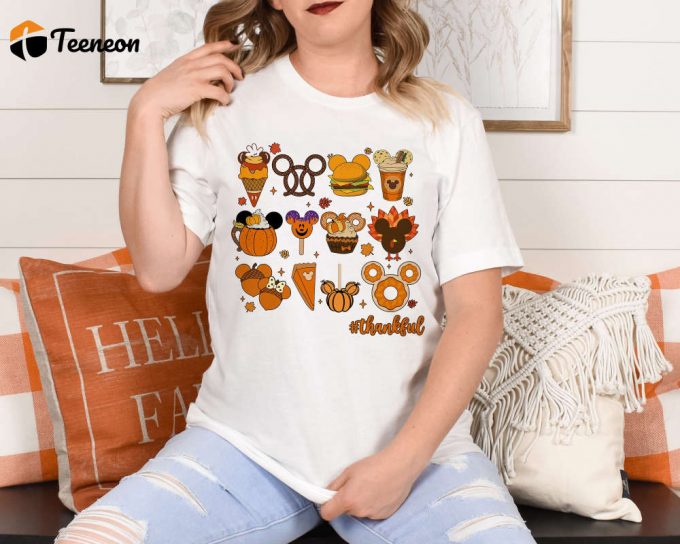 Thanksgiving T-Shirt: Funny Fall Shirt Cute Disney Mickey Mouse Design - Perfect Gift For Her &Amp;Amp; Kids Grateful &Amp;Amp; Happy Thanksgiving Attire 1