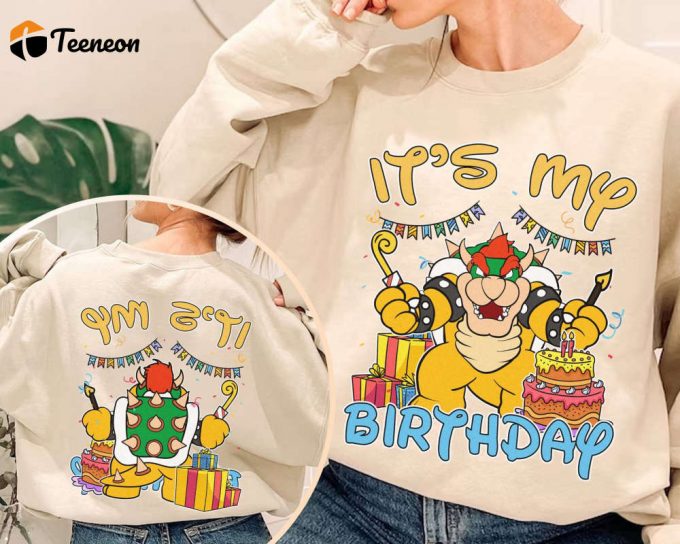 Two-Sided Bowser Birthday Shirt: Mario Boy &Amp;Amp; Family Super Mario Theme Bowser Design 1