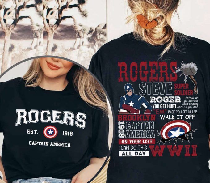 Captain America 1918 Shirt: Two-Sided Steve Rogers Superhero Tee Avengers Team Avengers Assemble 2