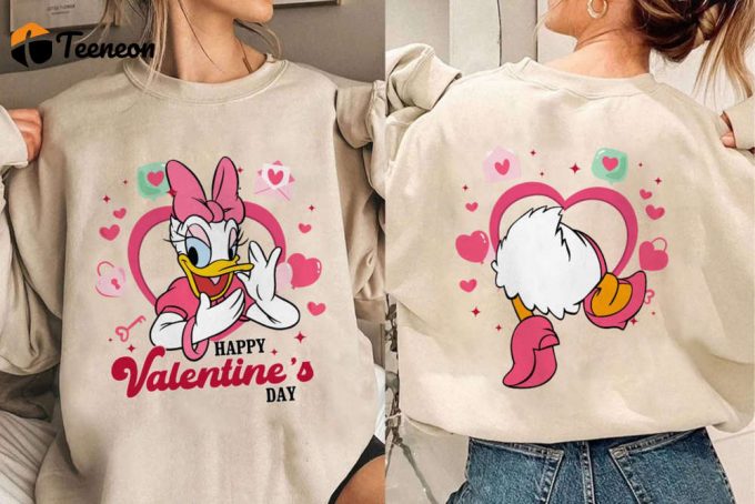 Daisy Donald Duck Happy Valentine S Day Shirt Flower Heart Gifts 2024 Couple Matching Shirt 1