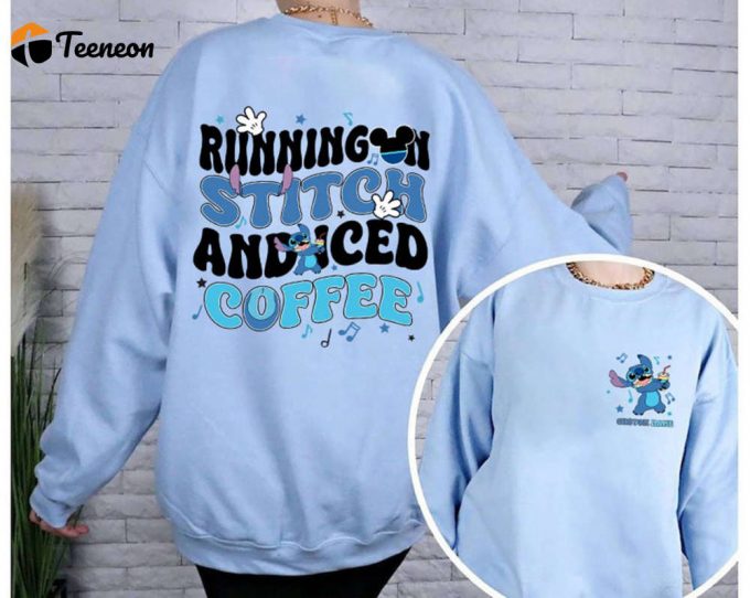 Stitch Coffee Shirt: Two-Sided Disneyland Running &Amp;Amp; Iced Coffee Shirt For Disneyworld Family Vacation &Amp;Amp; Magic Kingdom 1