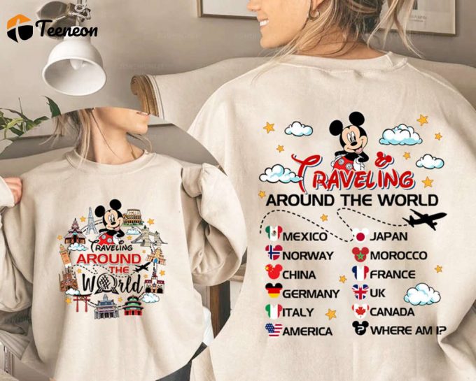 Disneyland Epcot Travel Shirt Mickey &Amp;Amp; Friends Drinking &Amp;Amp; Traveling Around The World Epcot World Traveler Gear 1