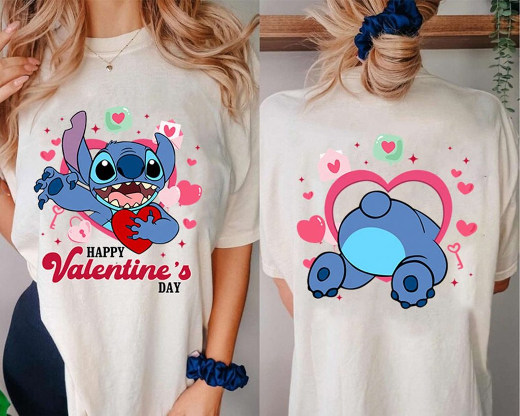 Magical Stitch Angel &Amp; Disneyland Balloon Valentine Shirt For Couples 2