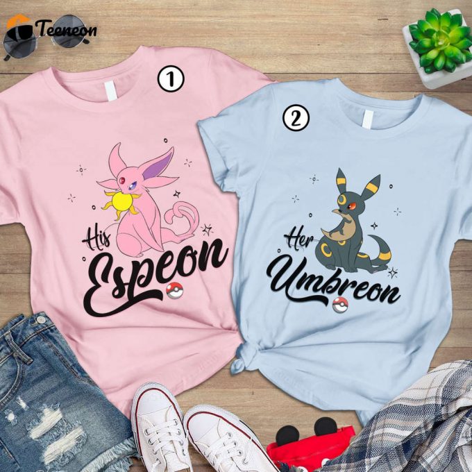 Pokemon Umbreon &Amp;Amp; Espeon His &Amp;Amp; Her Shirts Eevee Evolution Valentine S Couple Pokeball Anime Tee 1