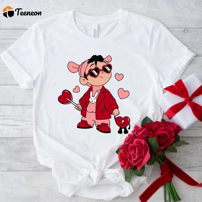 Valentine Baby Benito Shirt: Heart Lollipop &Amp;Amp; Bad Bunny Design For Valentine S Day 1