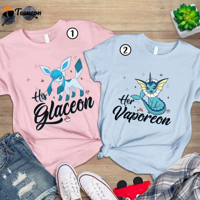 Vaporeon &Amp;Amp; Glaceon Couple Valentine Shirts Pokemon Couple Shirt Eevee Evolution Shirt Anime Valentine S Shirt 1