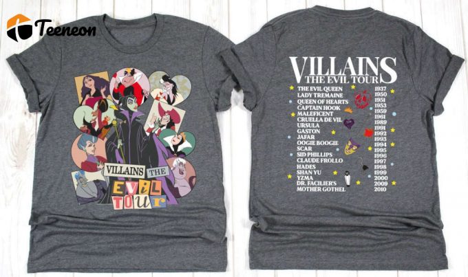 Vintage Disney Villains Evil Tour Shirt - Retro Queens Tee Characters Concert Music Evil Friends Matching 1