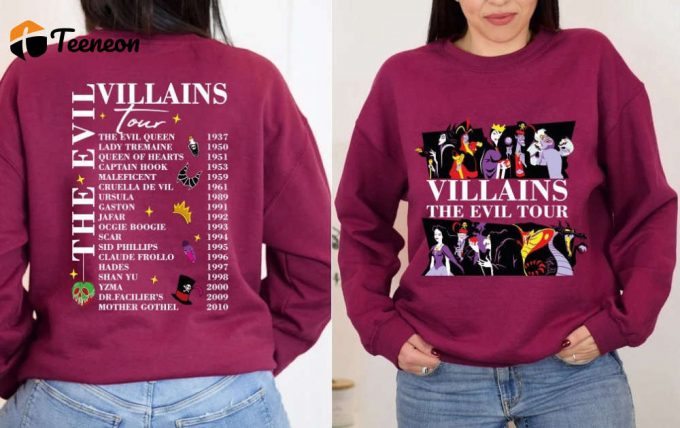 Vintage Disney Villains Evil Tour Sweatshirt: Retro Characters Concert Music Hoodie &Amp;Amp; Evil Friends Matching 1