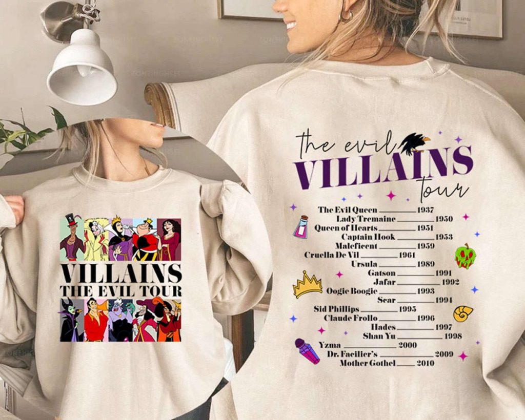 Vintage Disneyland Villains Evil Tour Sweatshirt Retro Characters Concert Hoodie Evil Friends Match 2