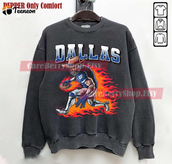 Vintage Dallas Football Cowboys Skull Sweatshirt - Retro Style Shirt For Dallas Football Fans 1