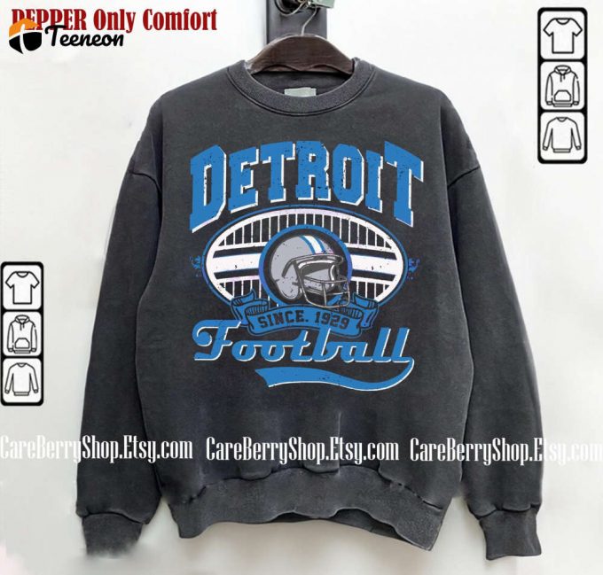 Vintage Detroit Football Est 1929 Sweatshirt: Stylish Crewneck For Sunday Games Perfect Detroit Football Fan Gift 1