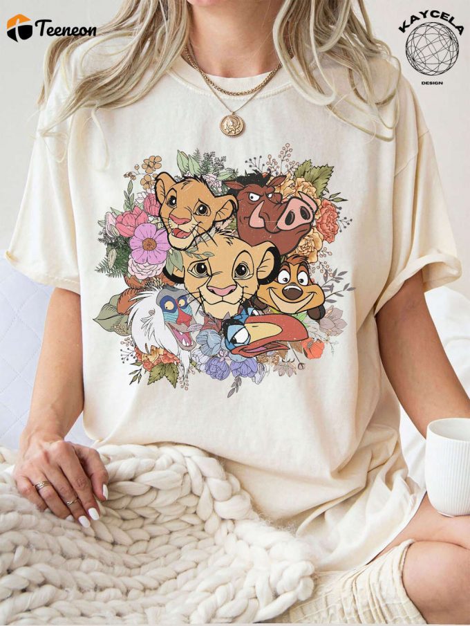 Get Roaring In Style With Vintage Disney Lion King Shirt Retro Floral Simba Timon Pumbaa Tee For Animal Kingdom &Amp;Amp; Disney Family Trips 1