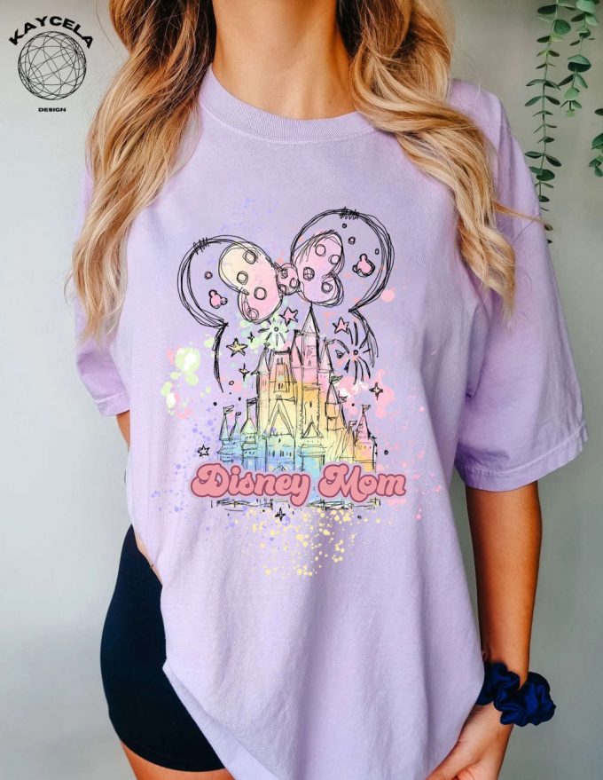 Watercolor Disney Castle Minnie Shirt: The Perfect Disneyland Mom Shirt Featuring Minnie Mouse And Disney Castle 2