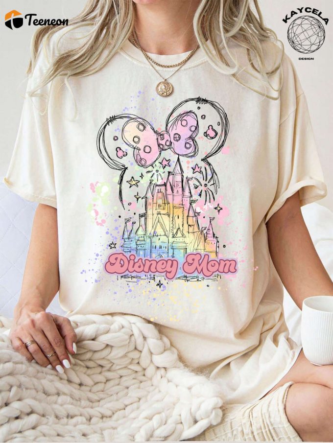 Watercolor Disney Castle Minnie Shirt: The Perfect Disneyland Mom Shirt Featuring Minnie Mouse And Disney Castle 1