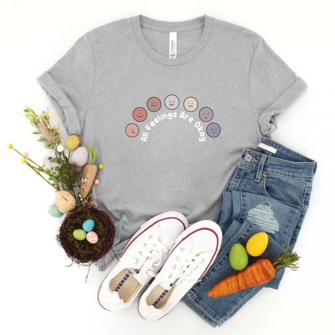 All Feelings Okay Emoji Shirt: Mental Health Tee For Women - Love Yourself Smiley Face Graphic Comfy Sleep 2