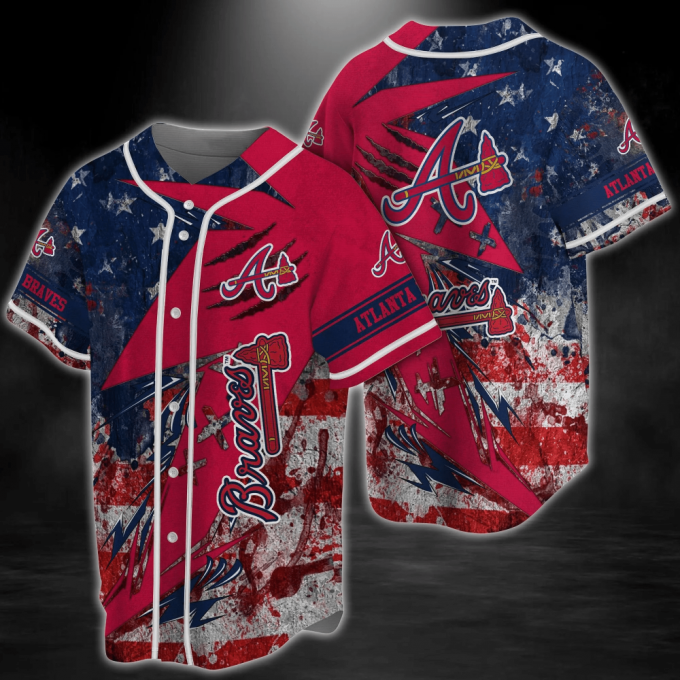 Atlanta Braves Mlb Baseball Jersey Shirt With Us Flag 2