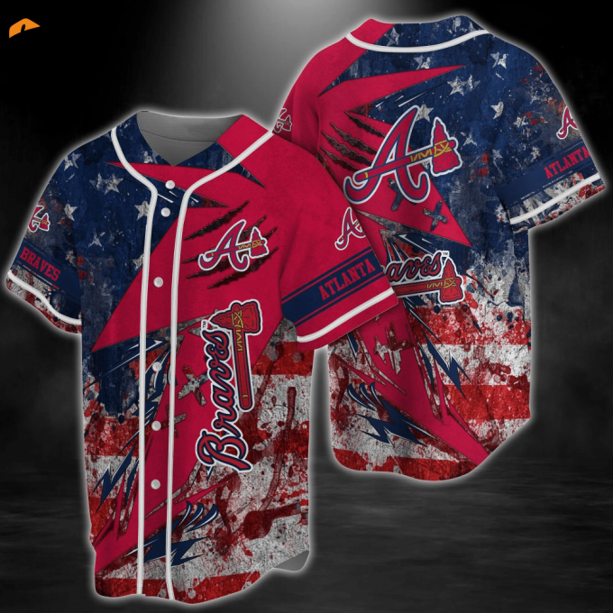 Atlanta Braves Mlb Baseball Jersey Shirt With Us Flag 1