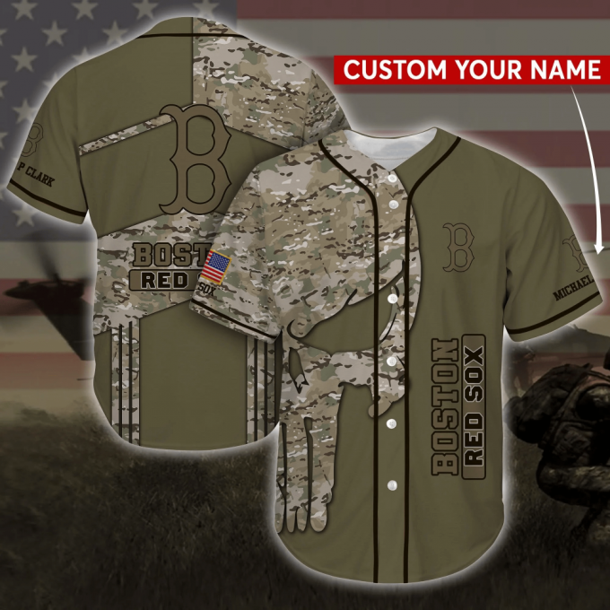 Boston Red Sox Mlb Personalized Personalized Name Baseball Jersey Shirt Camo 2