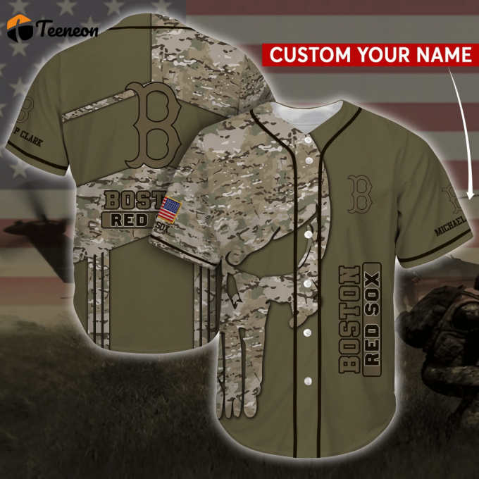 Boston Red Sox Mlb Personalized Personalized Name Baseball Jersey Shirt Camo 1