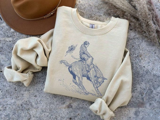 Vintage Bucking Bronco Sweatshirt: Authentic Western Crewneck For Rodeo Cowboys &Amp; Wild West Apparel 2