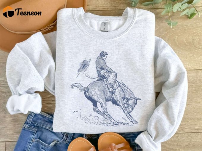 Vintage Bucking Bronco Sweatshirt: Authentic Western Crewneck For Rodeo Cowboys &Amp;Amp; Wild West Apparel 1