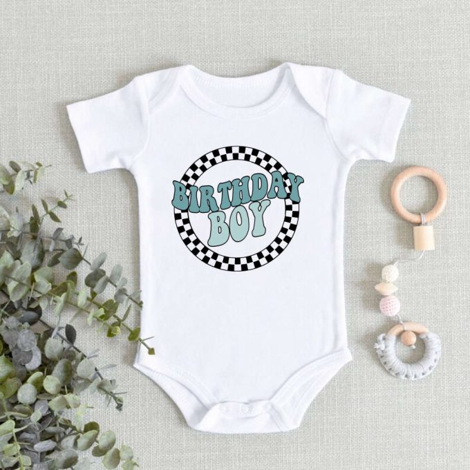 Checkerboard Birthday Boy Shirt - Onesie For The Birthday Boy! Race Into 1St Birthday With This Kid Shirt 2