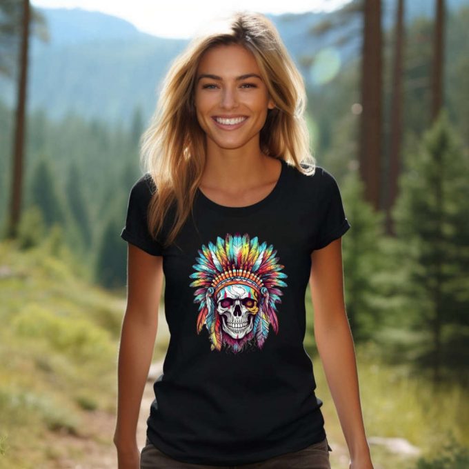 Native Chief Skull T-Shirt: American Shirt With Indigenous Art Dreamcatcher &Amp; Feather Design 2