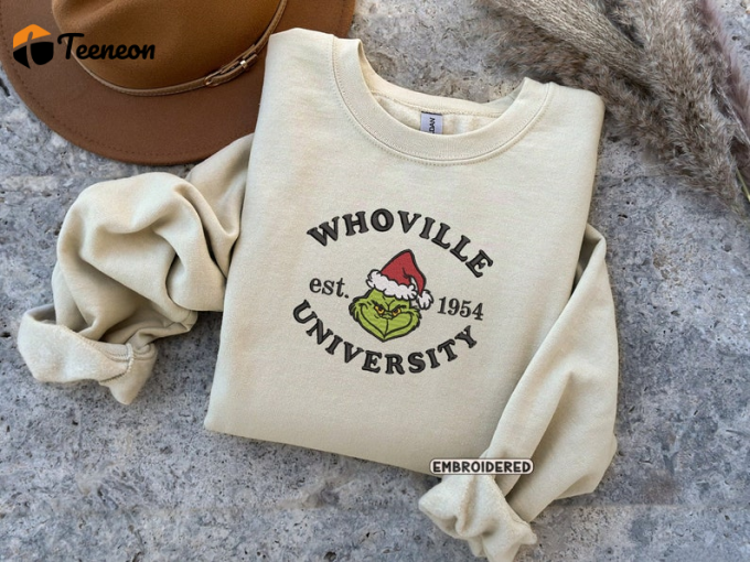 Whoville University Christmas Crewneck Sweatshirt: Embroidered Gift For Men &Amp;Amp; Women, Gift For Men Women 1