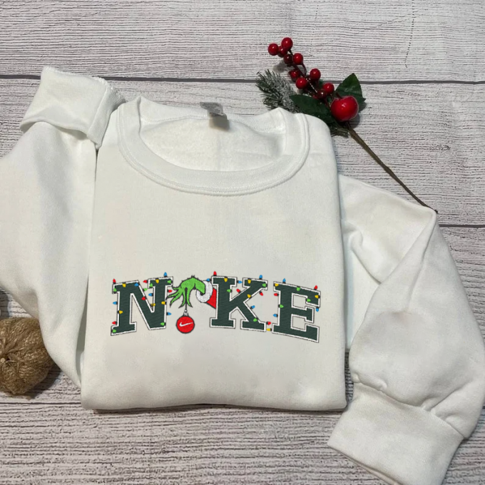 Get Festive With Our Christmas Grinch Embroidered Sweatshirt - Perfect Holiday Apparel! 2