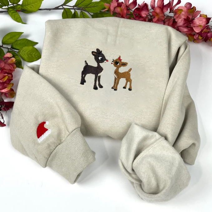 Get Festive With Rudolph &Amp; Clarice Sweatshirt: Embroidered Christmas Joy! 3