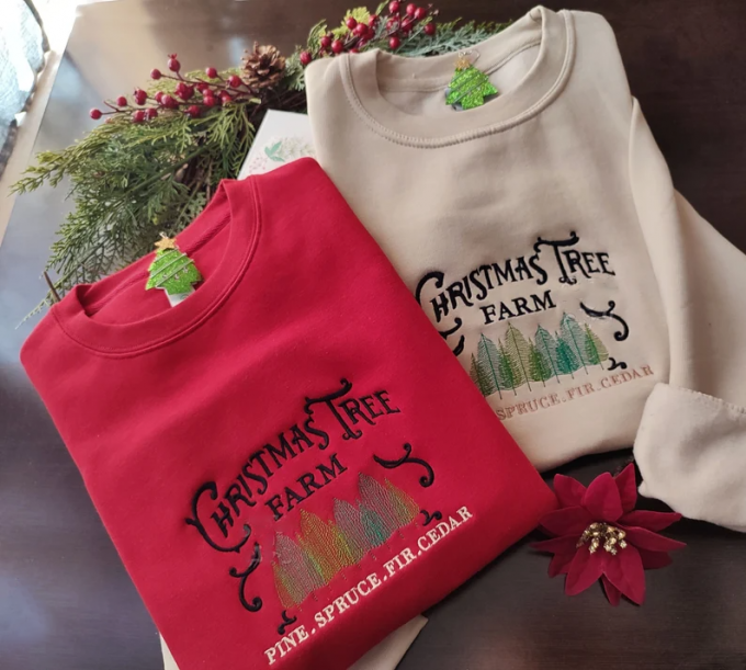 Cozy Up This Christmas With Our Embroidered Sweatshirt From The Christmas Tree Farm 2