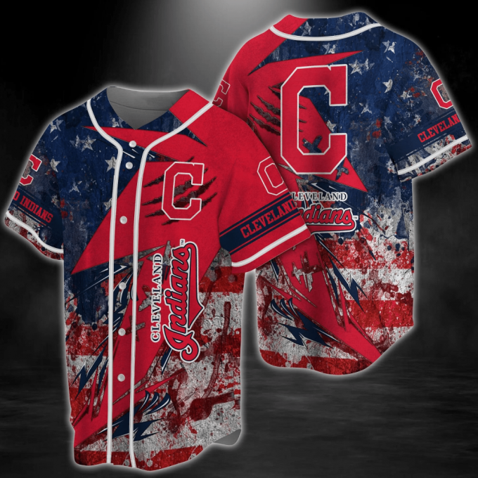 Cleveland Indians Mlb Baseball Jersey Shirt Us Flag 2