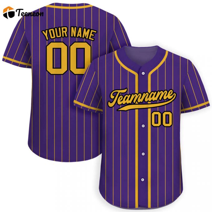 Stand Out On The Field With Personalized Custom Baseball Jerseys - Teamname Name Number Men Women Youth Purple Yellow Pinstripe Button Down Jerseys 1